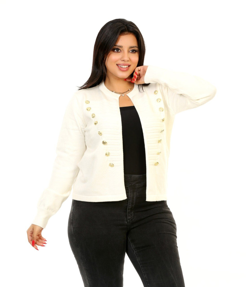 Double Button Open Front Blouse - Off White