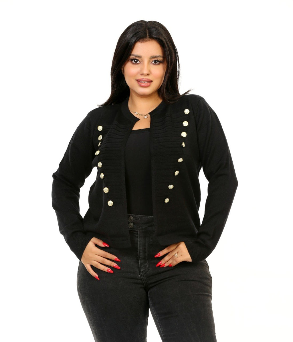 Double Button Open Front Blouse - Black