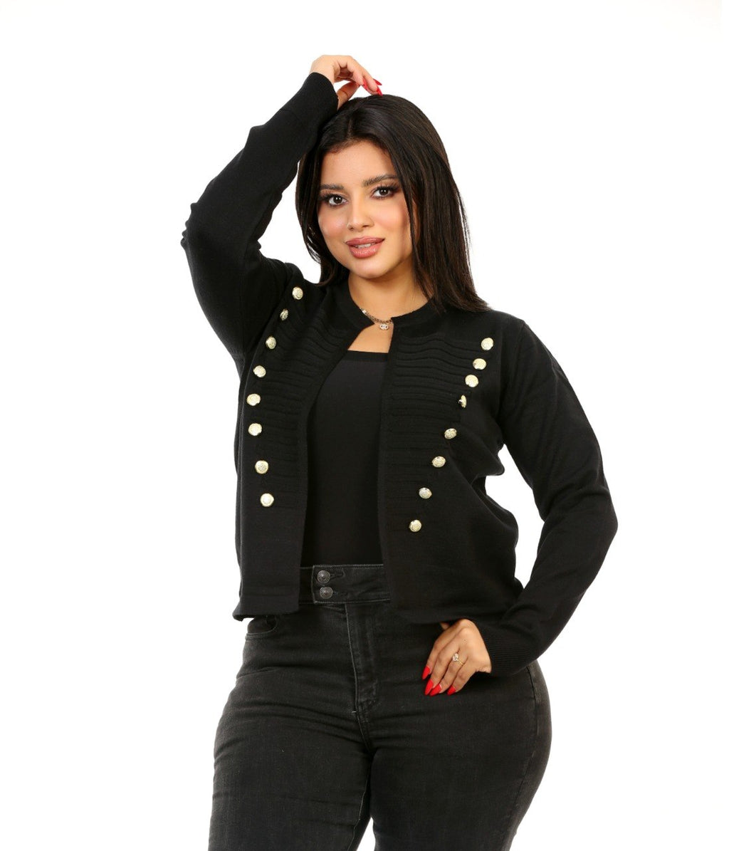 Double Button Open Front Blouse - Black