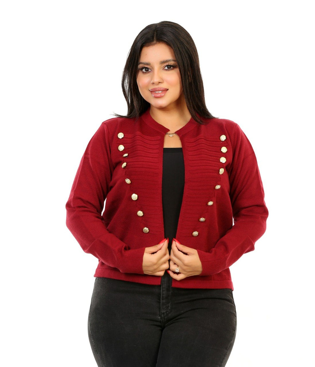 Double Button Open Front Blouse - Burgundy