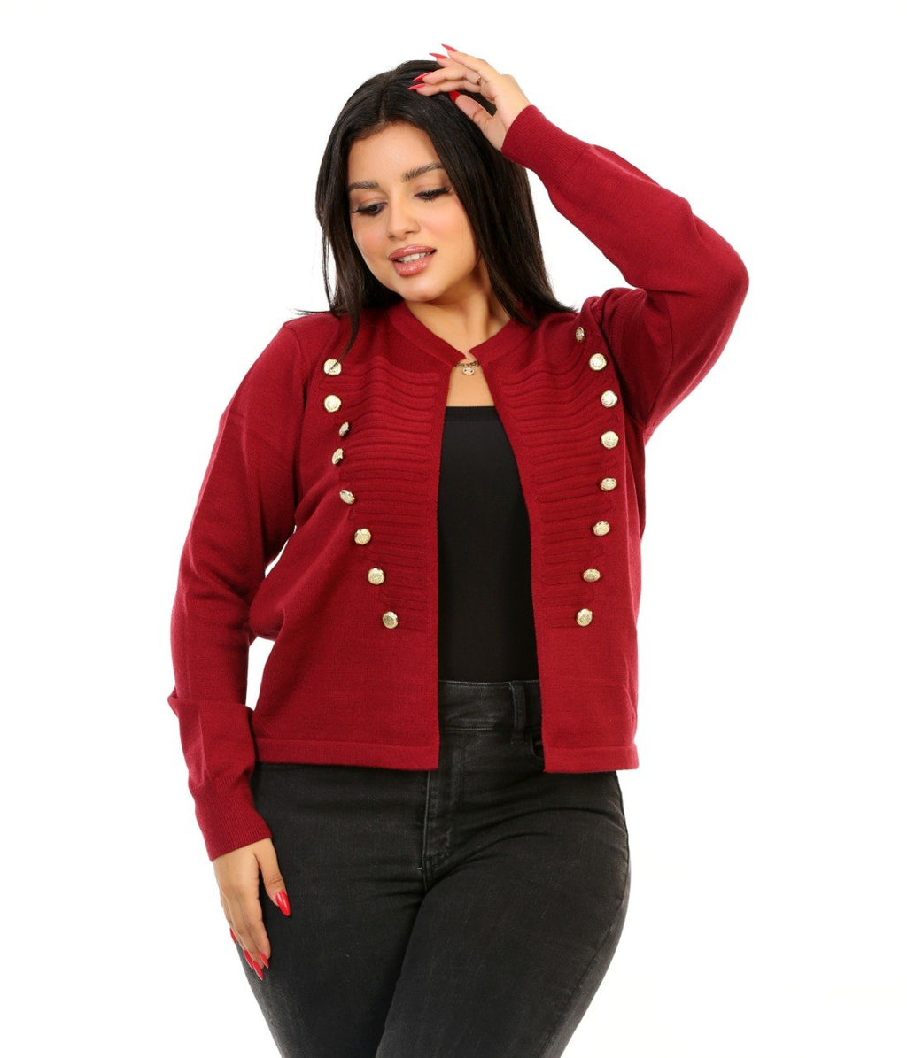 Double Button Open Front Blouse - Burgundy