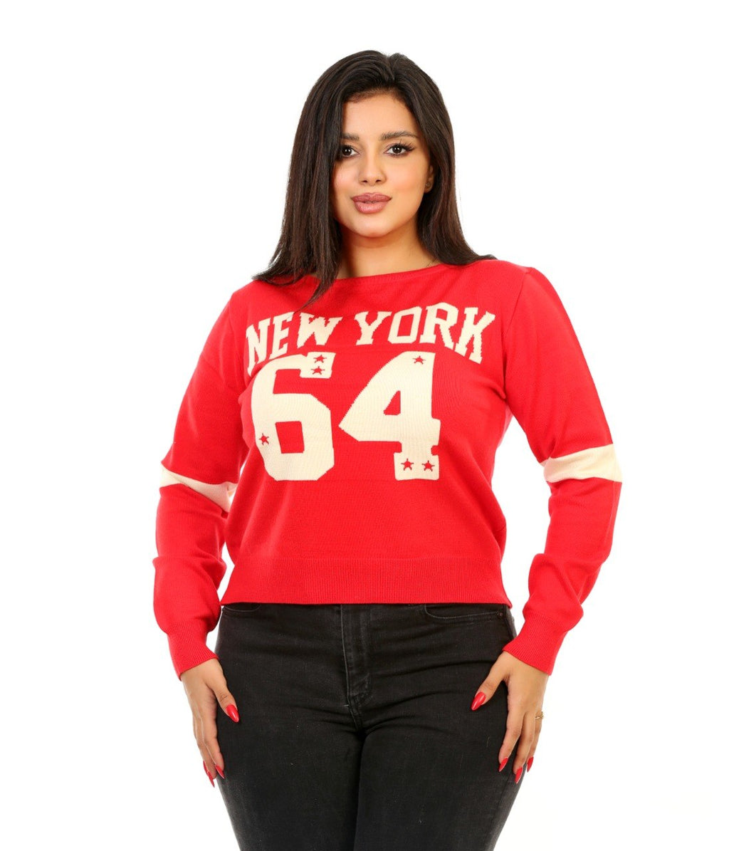 New York 64 Graphic Knit Blouse - Red