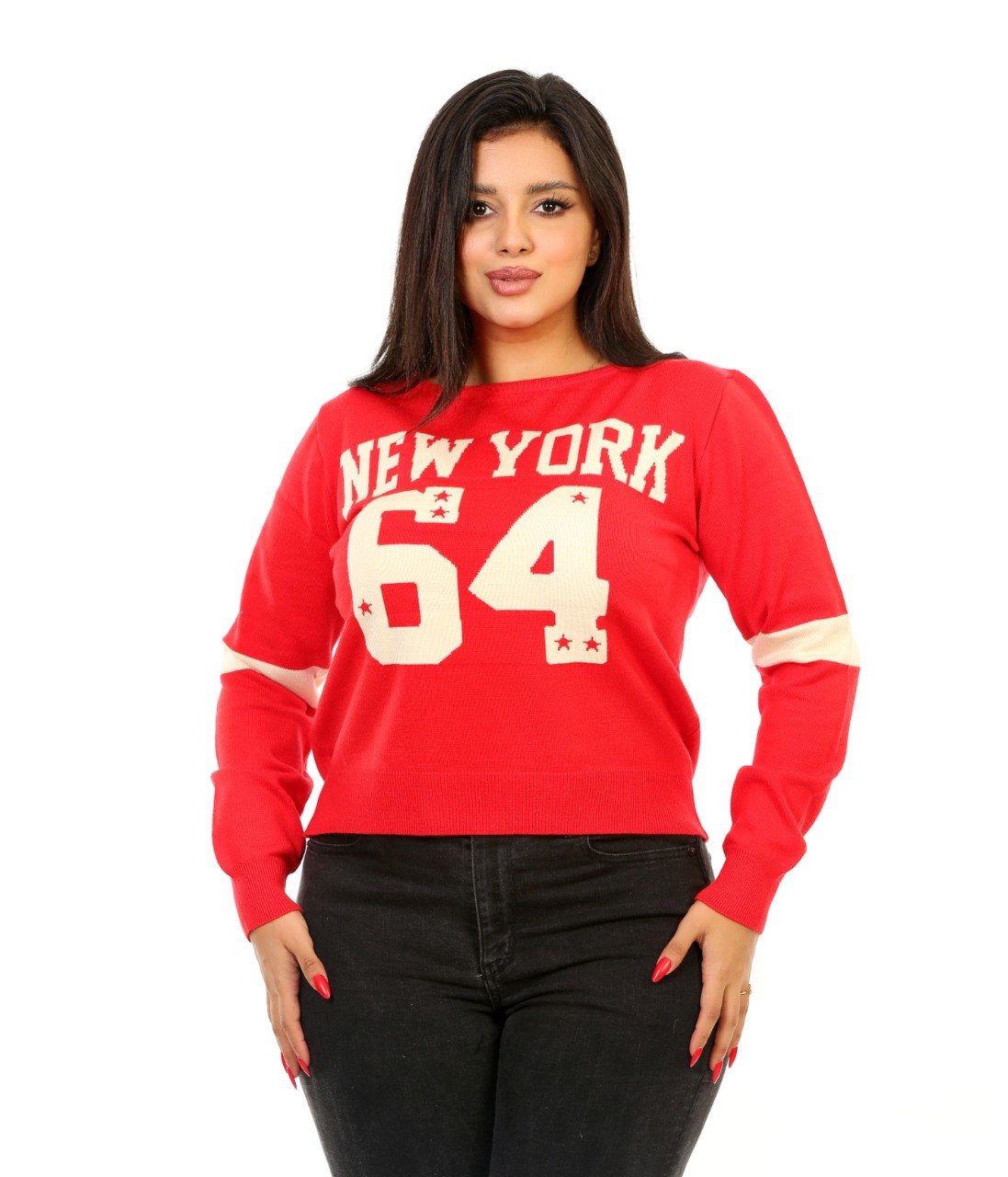 New York 64 Graphic Knit Blouse - Red