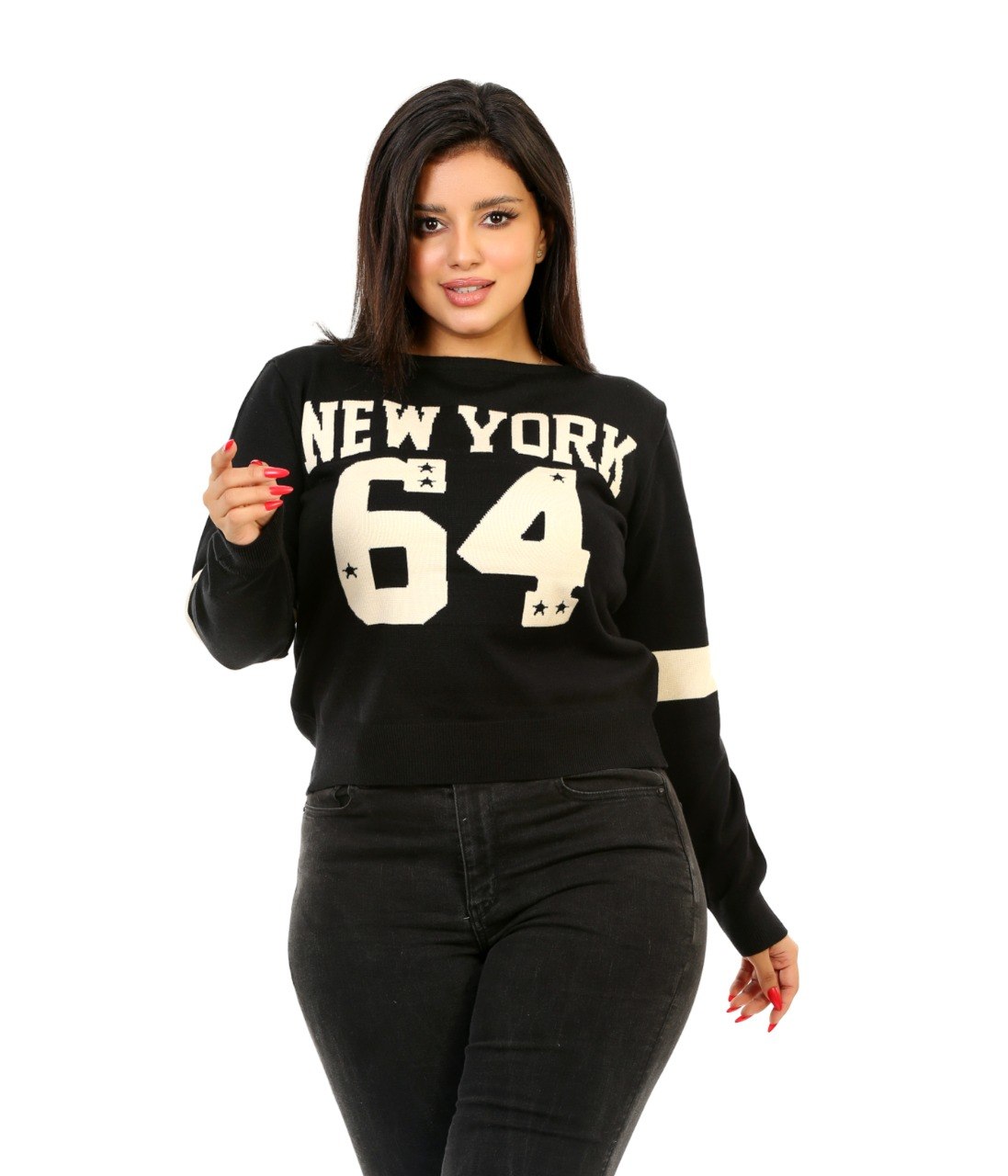 New York 64 Graphic Knit Blouse - Black