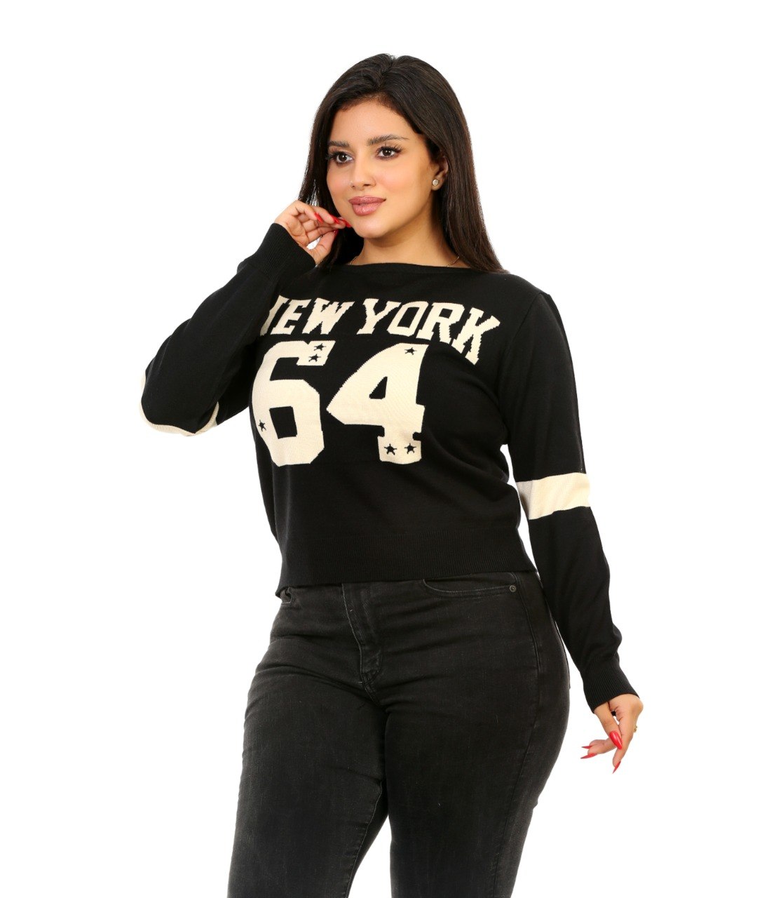 New York 64 Graphic Knit Blouse - Black