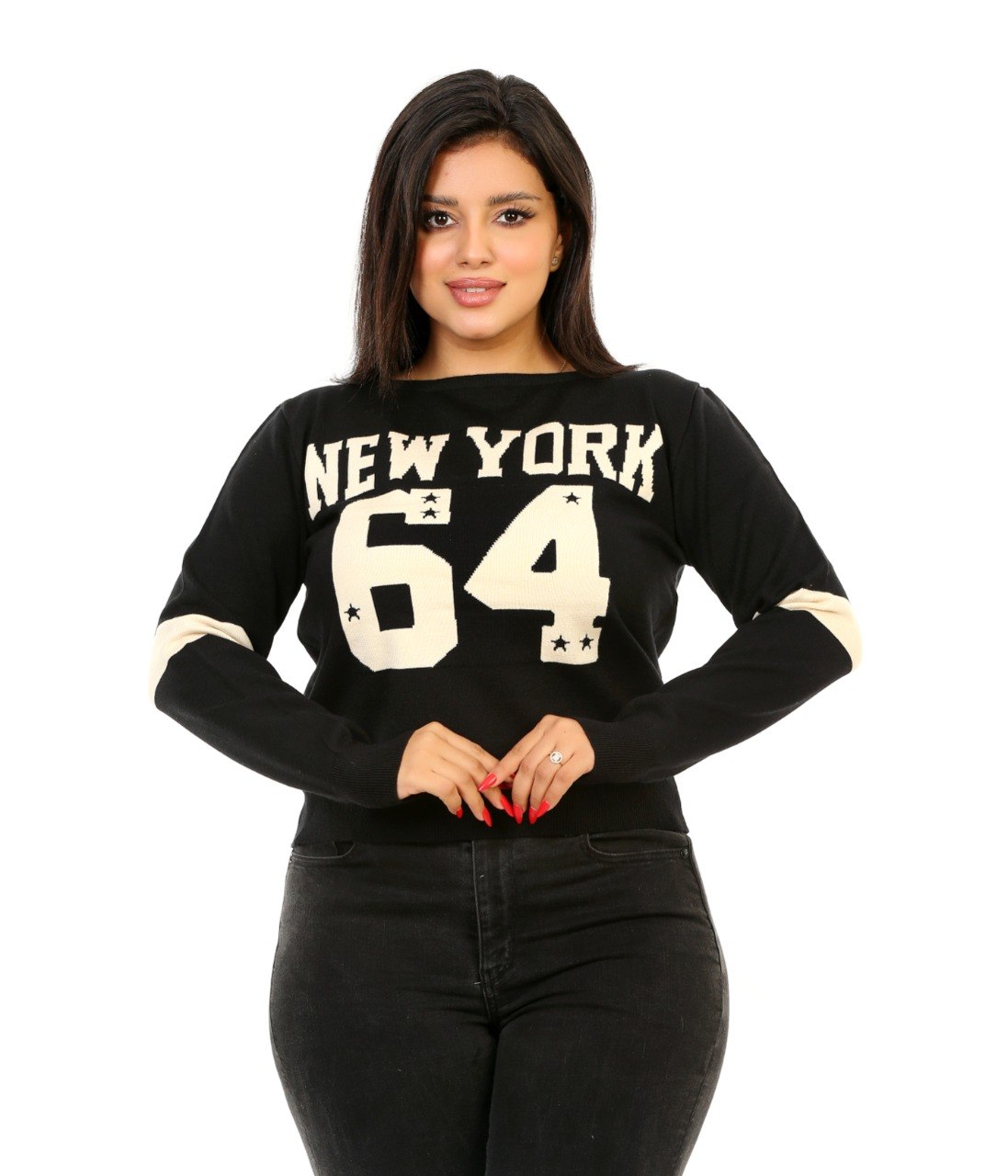 New York 64 Graphic Knit Blouse - Black