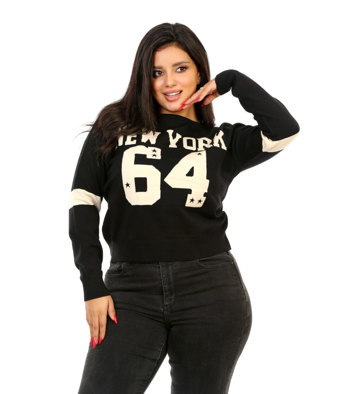New York 64 Graphic Knit Blouse - Black