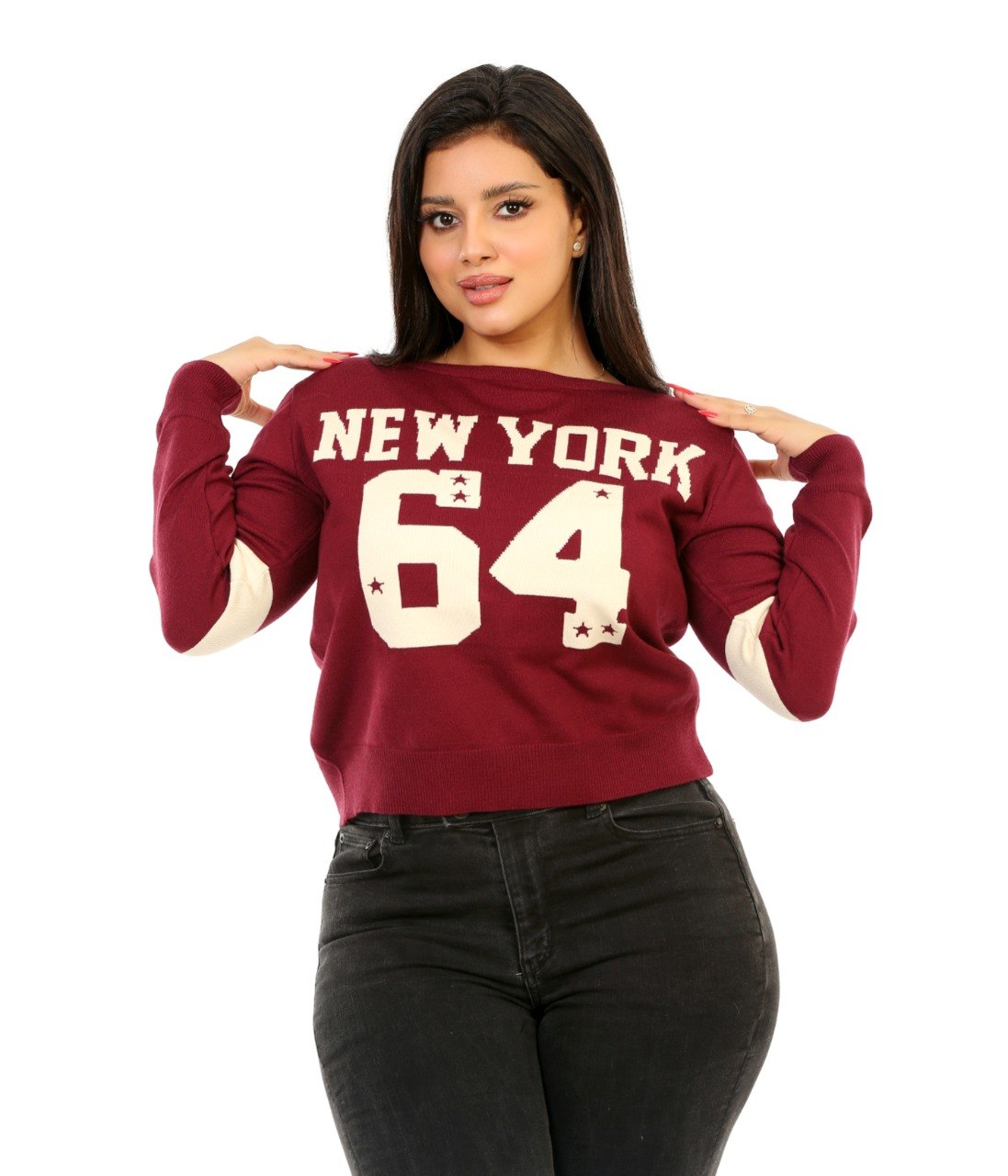 New York 64 Graphic Knit Blouse - Burgundy