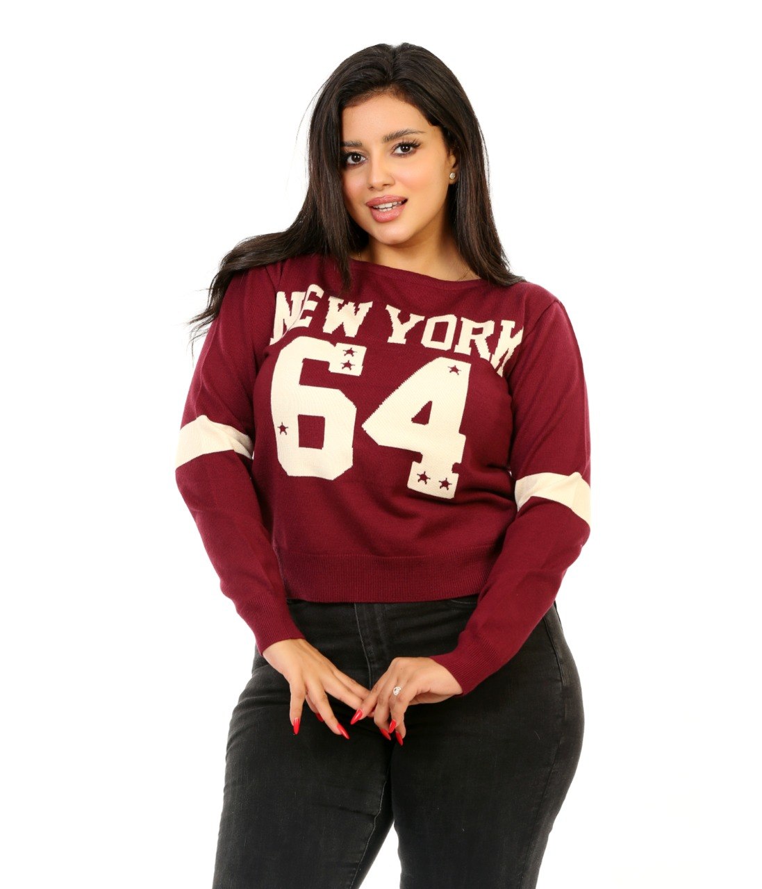 New York 64 Graphic Knit Blouse - Burgundy