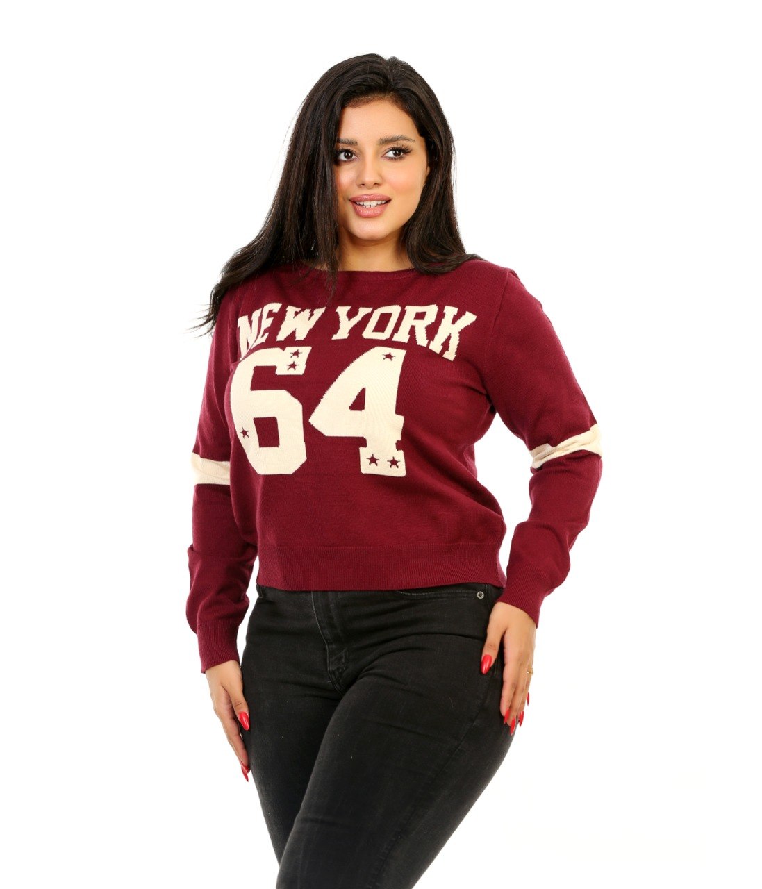 New York 64 Graphic Knit Blouse - Burgundy