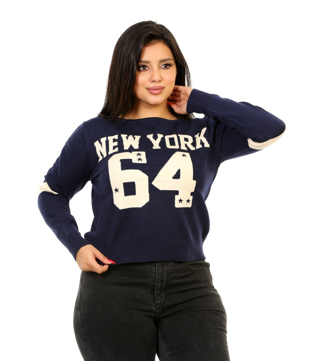 New York 64 Graphic Knit Blouse - Navy