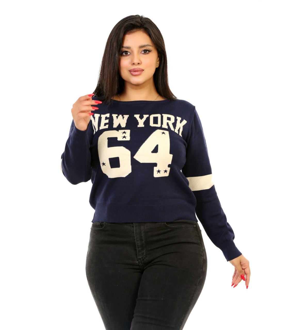 New York 64 Graphic Knit Blouse - Navy