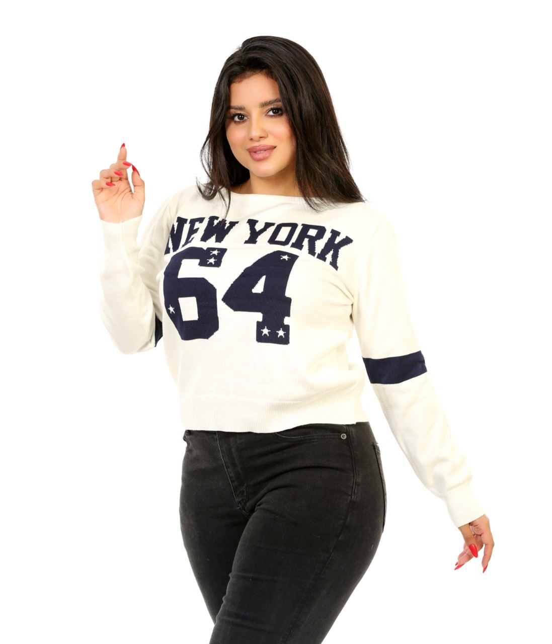 New York 64 Graphic Knit Blouse - Off White