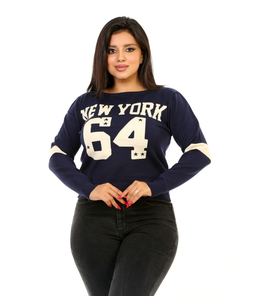New York 64 Graphic Knit Blouse - Navy