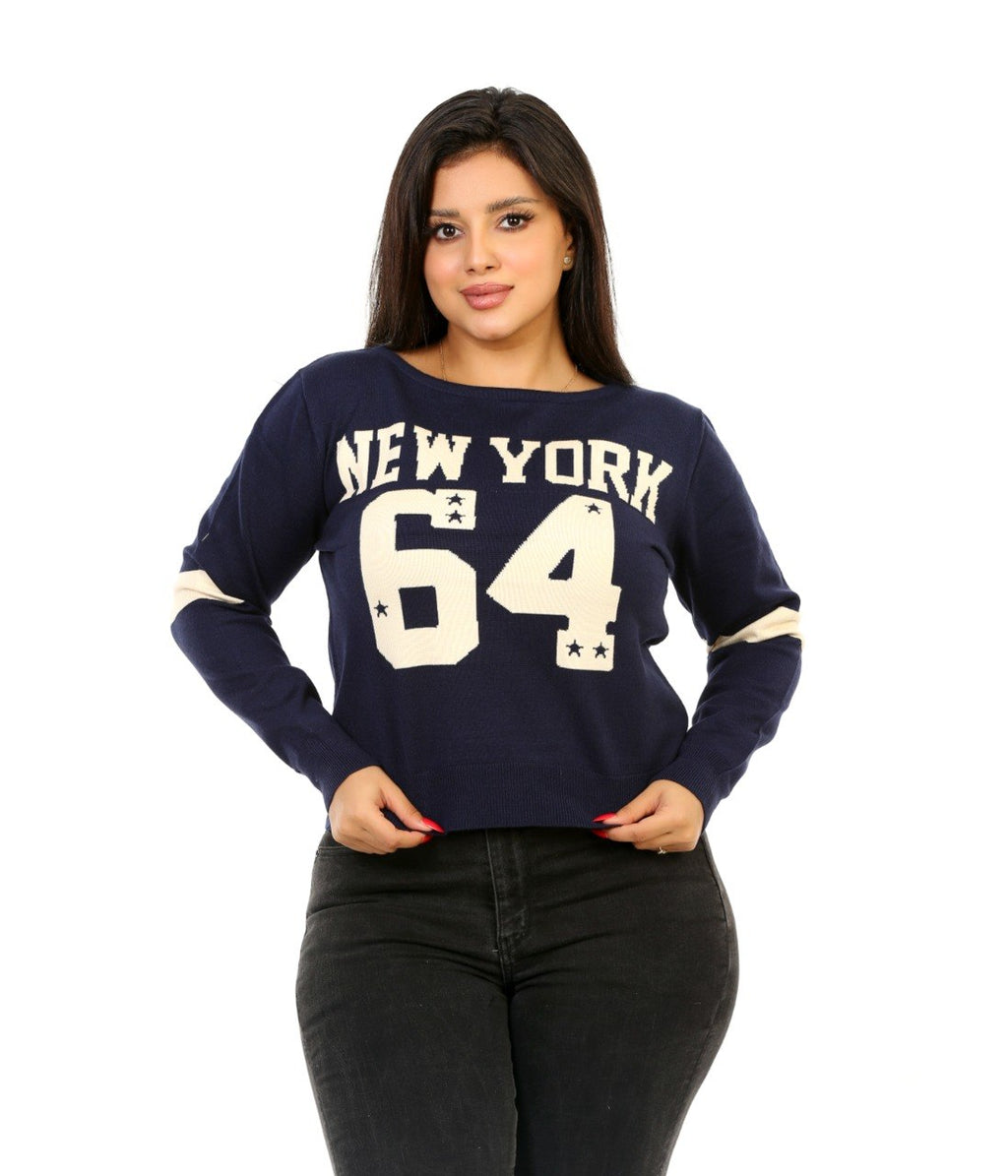 New York 64 Graphic Knit Blouse - Navy