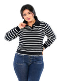 Classic Stripe Collared Knit Blouse - Black