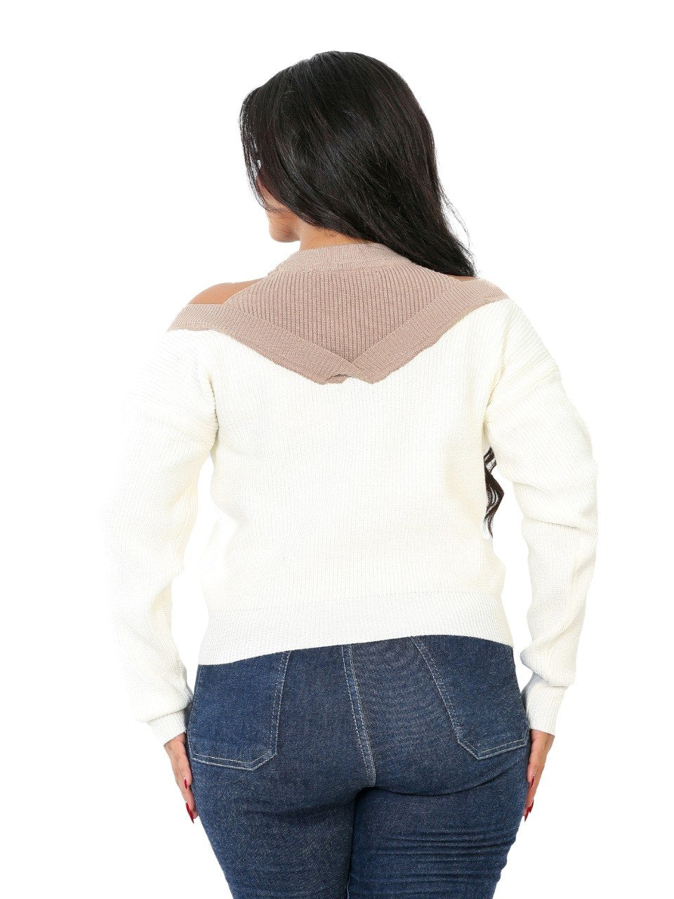 Cold Shoulder Colorblock Blouse - Off White