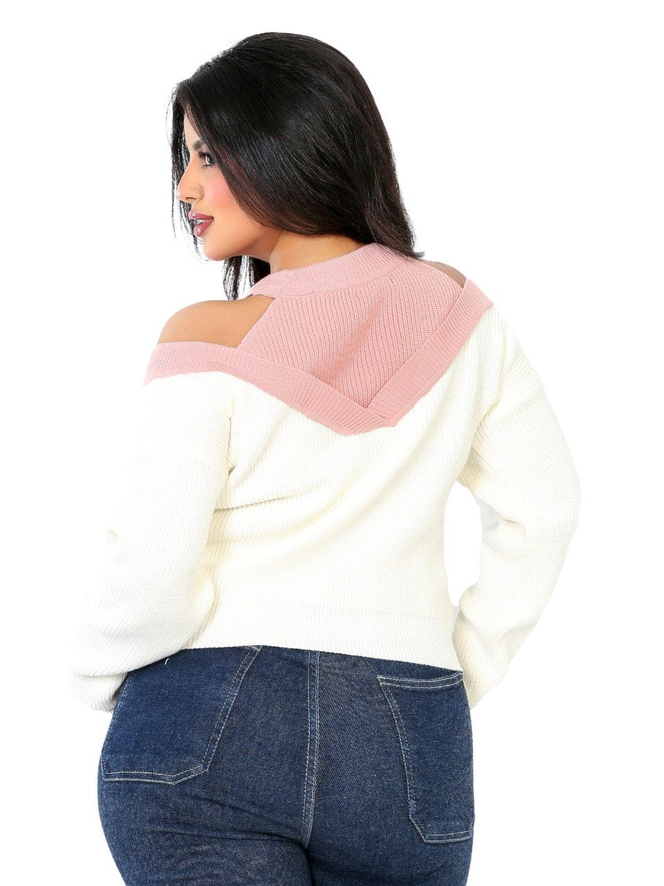 Cold Shoulder Colorblock Blouse - Pink