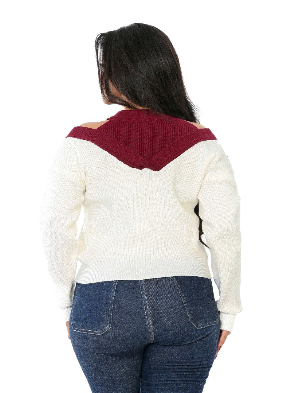 Cold Shoulder Colorblock Blouse - Burgundy