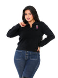 Embroidered Patch Collar Blouse - Black