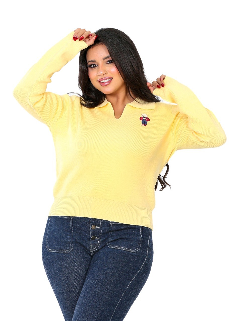 Embroidered Patch Collar Blouse - Yellow