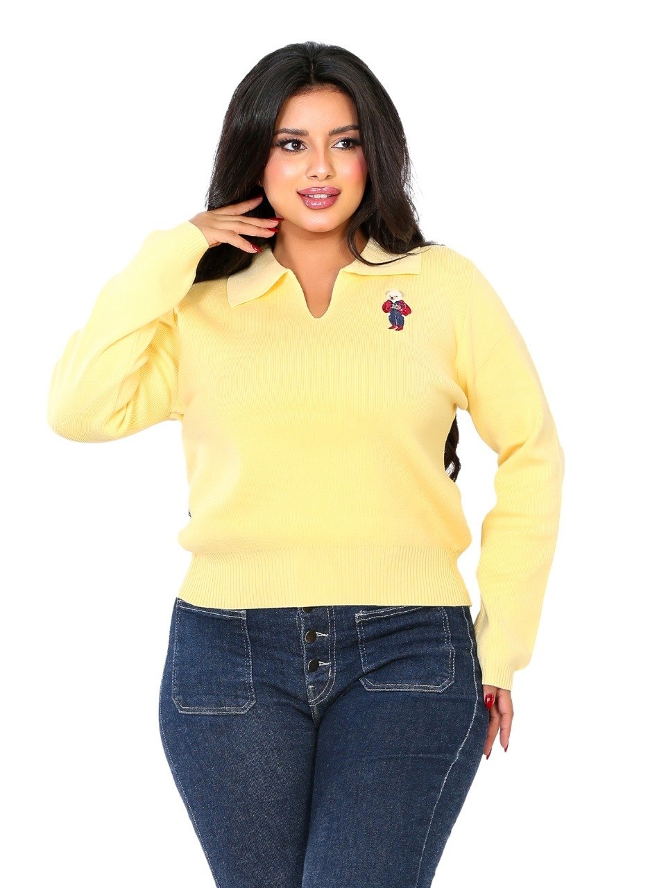 Embroidered Patch Collar Blouse - Yellow