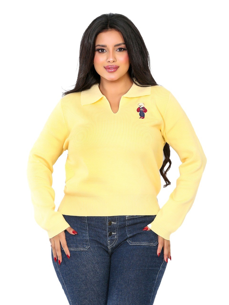 Embroidered Patch Collar Blouse - Yellow