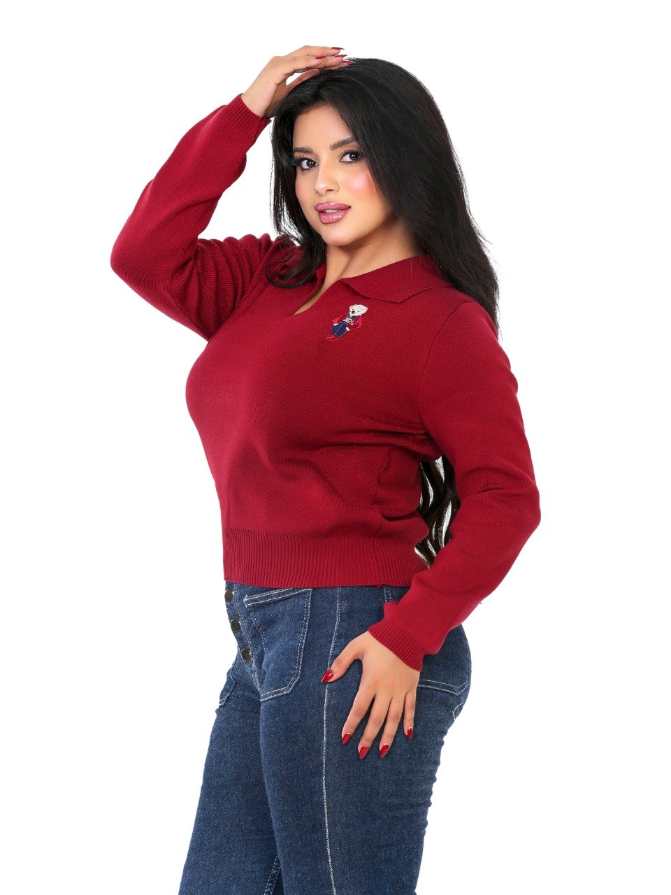 Embroidered Patch Collar Blouse - Red