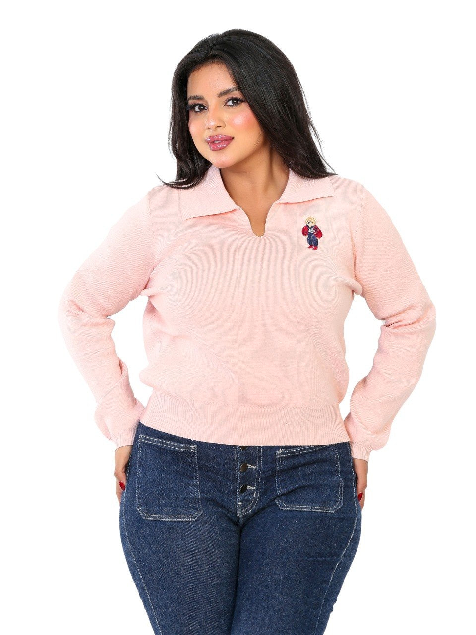 Embroidered Patch Collar Blouse - Peach
