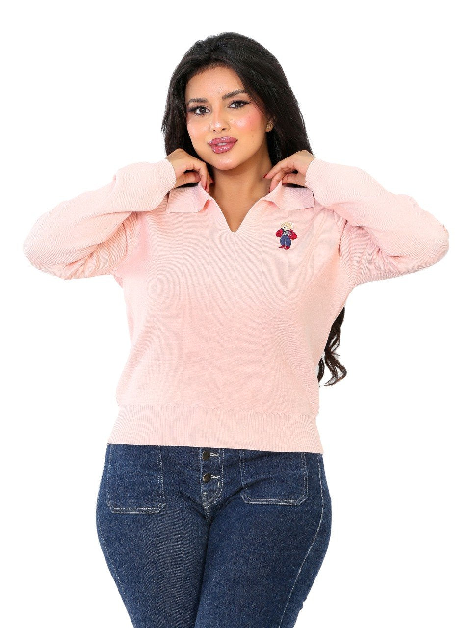 Embroidered Patch Collar Blouse - Peach