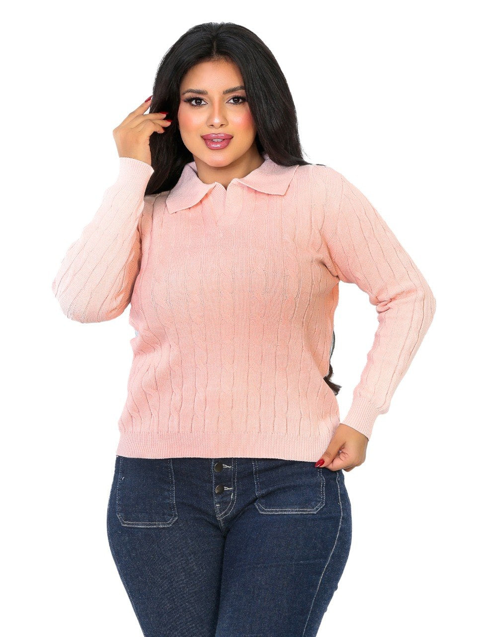 Textured Rib Polo Blouse - Pink