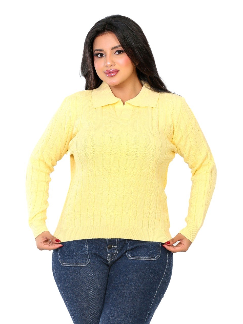 Textured Rib Polo Blouse - Yellow
