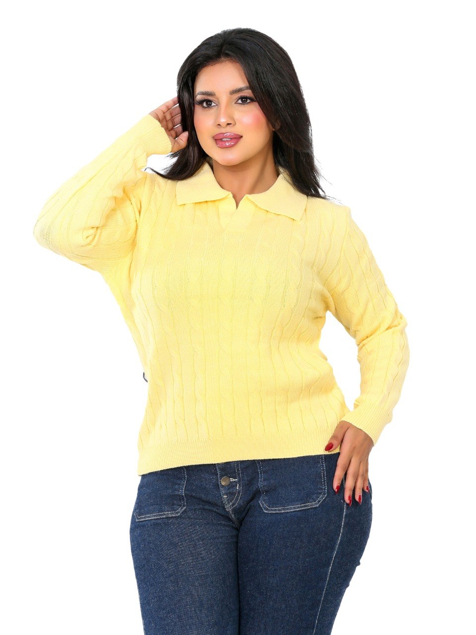 Textured Rib Polo Blouse - Yellow