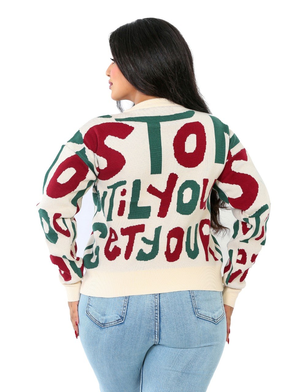 Letter Print Knit Blouse - Cream