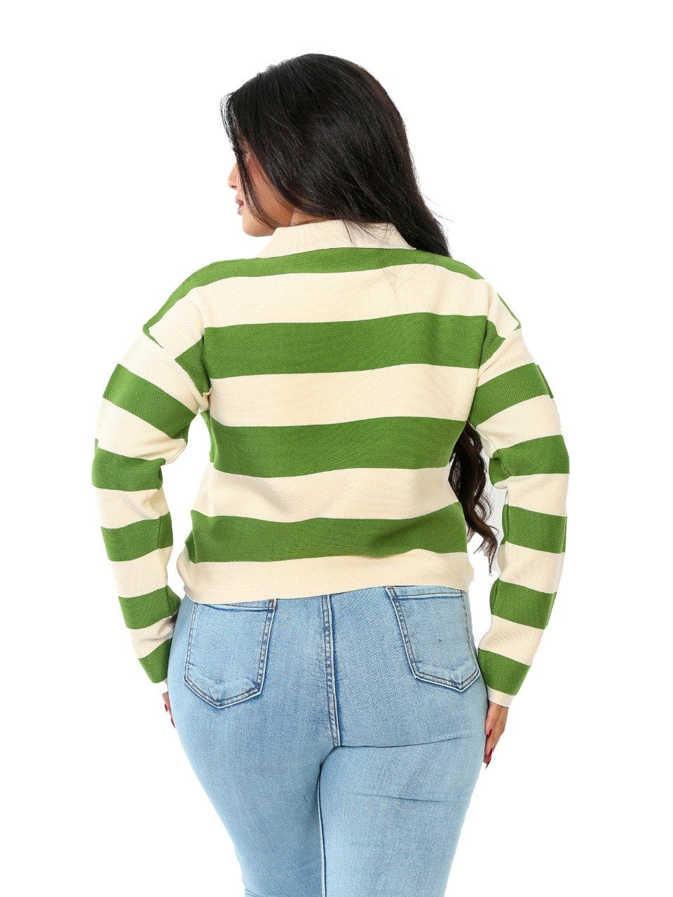 Rugby Stripe Polo Blouse - Olive