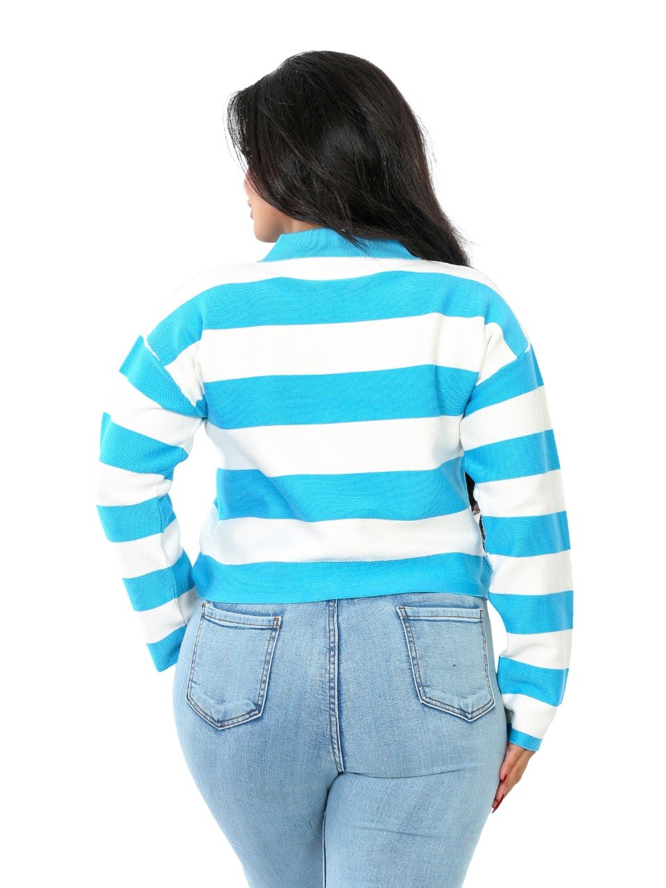 Rugby Stripe Polo Blouse - Turquoise