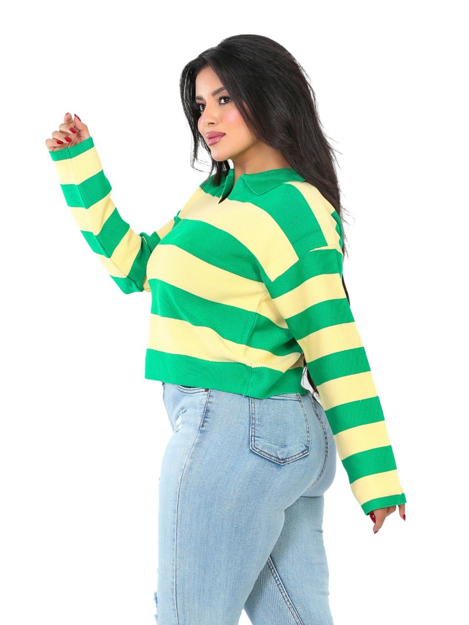 Rugby Stripe Polo Blouse - Green