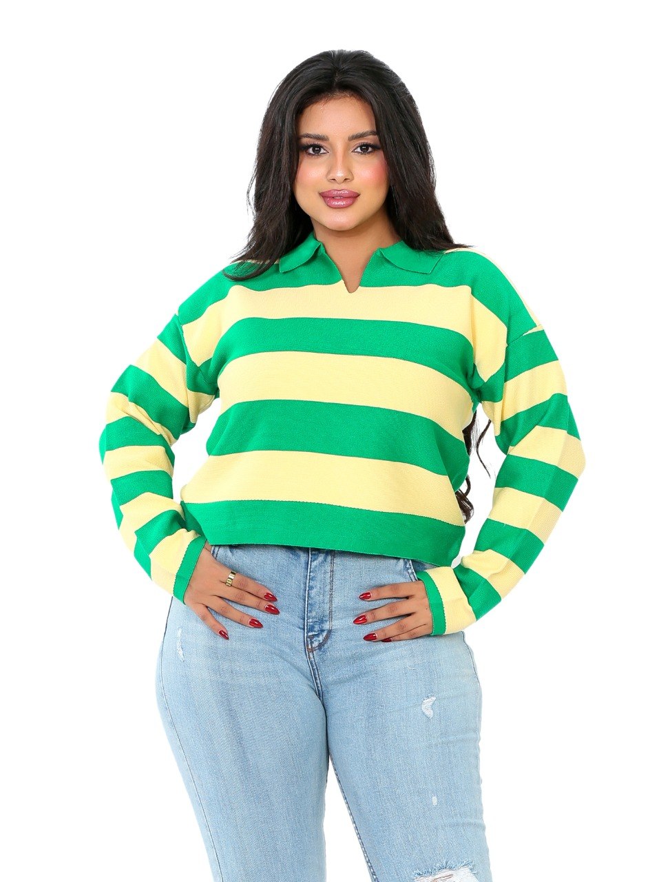 Rugby Stripe Polo Blouse - Green
