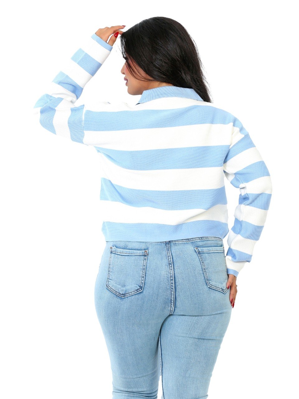 Rugby Stripe Polo Blouse - Baby Blue