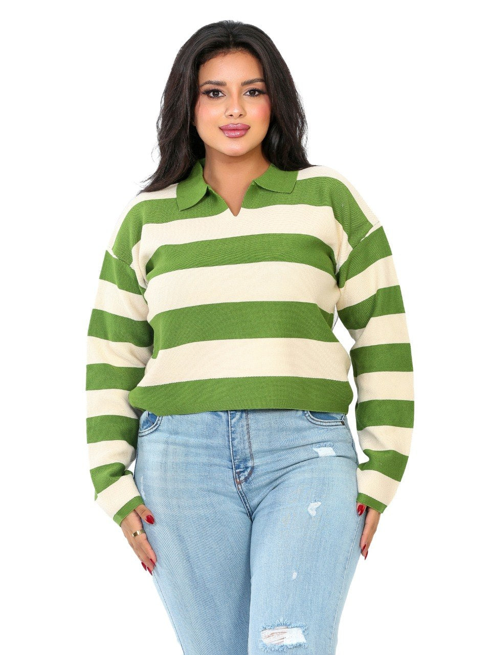 Rugby Stripe Polo Blouse - Olive
