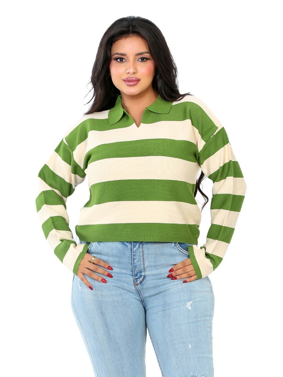 Rugby Stripe Polo Blouse - Olive
