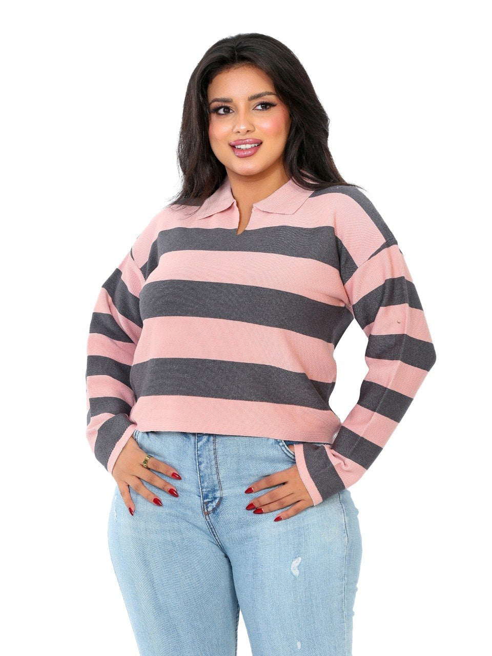 Rugby Stripe Polo Blouse - Pink