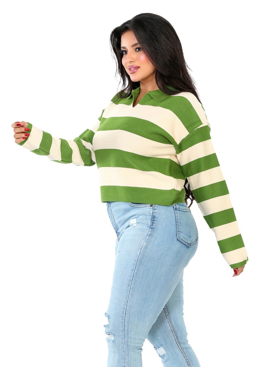 Rugby Stripe Polo Blouse - Olive