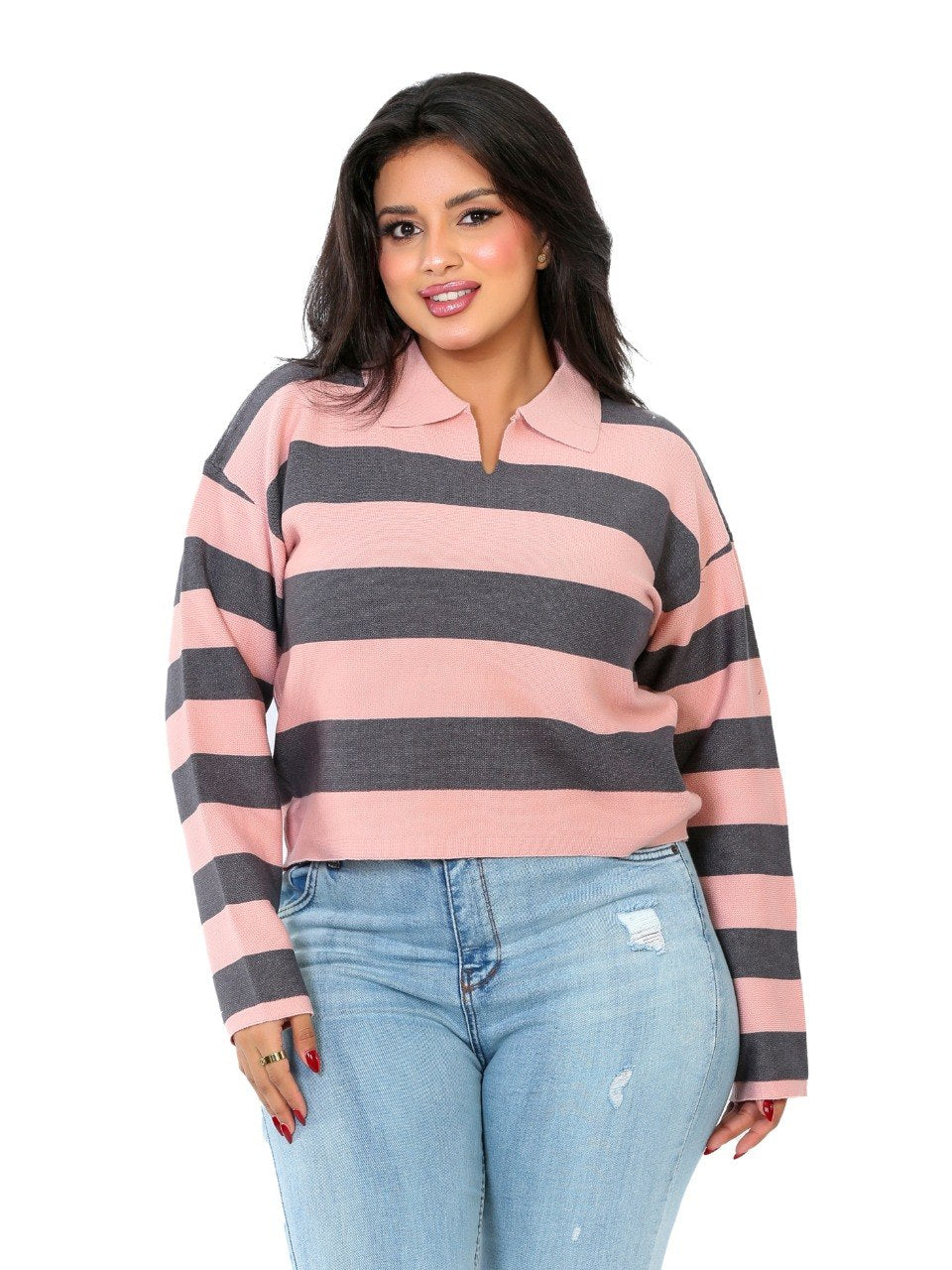 Rugby Stripe Polo Blouse - Pink