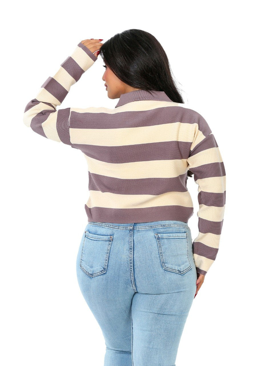 Rugby Stripe Polo Blouse - Mauve