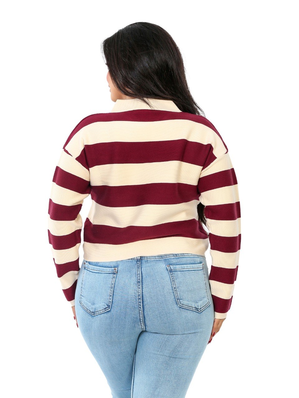 Rugby Stripe Polo Blouse - Burgundy