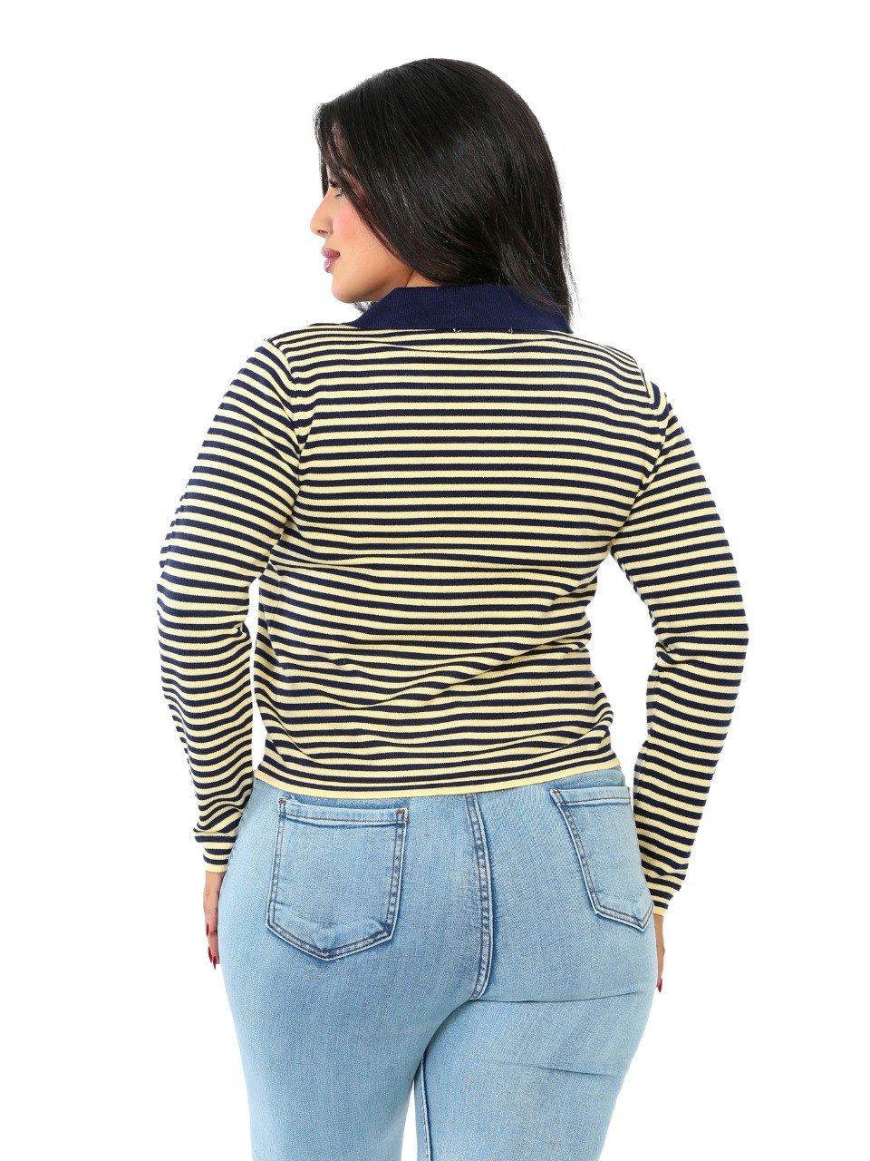 Fine Stripe Contrast Collar Blouse - Olive
