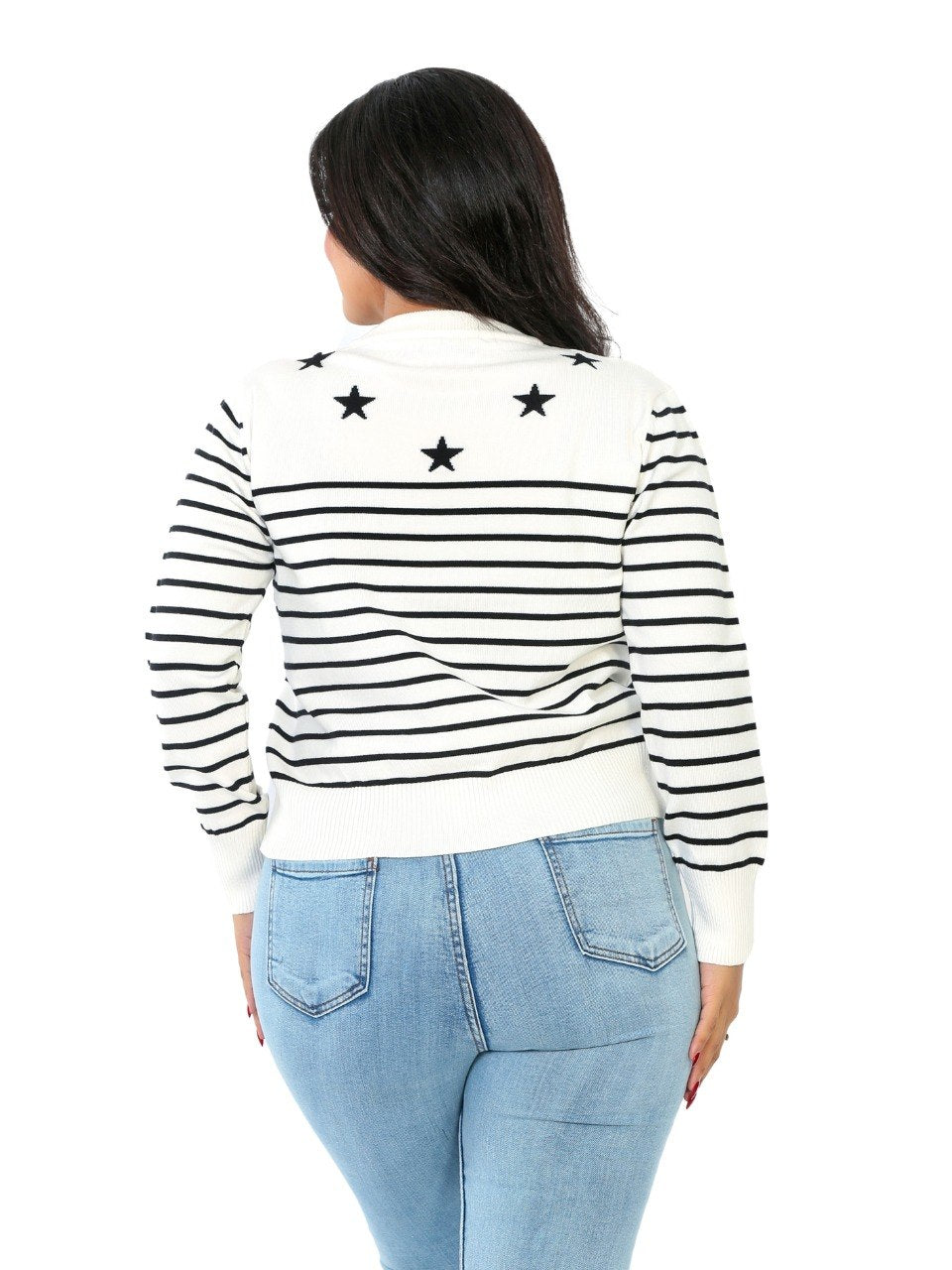Star Detail Stripe Knit Blouse - Off White
