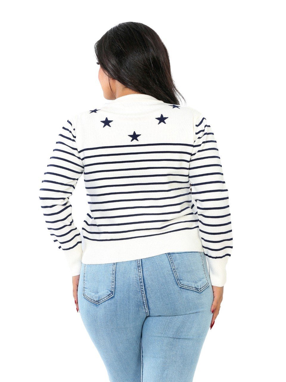 Star Detail Stripe Knit Blouse - Off White
