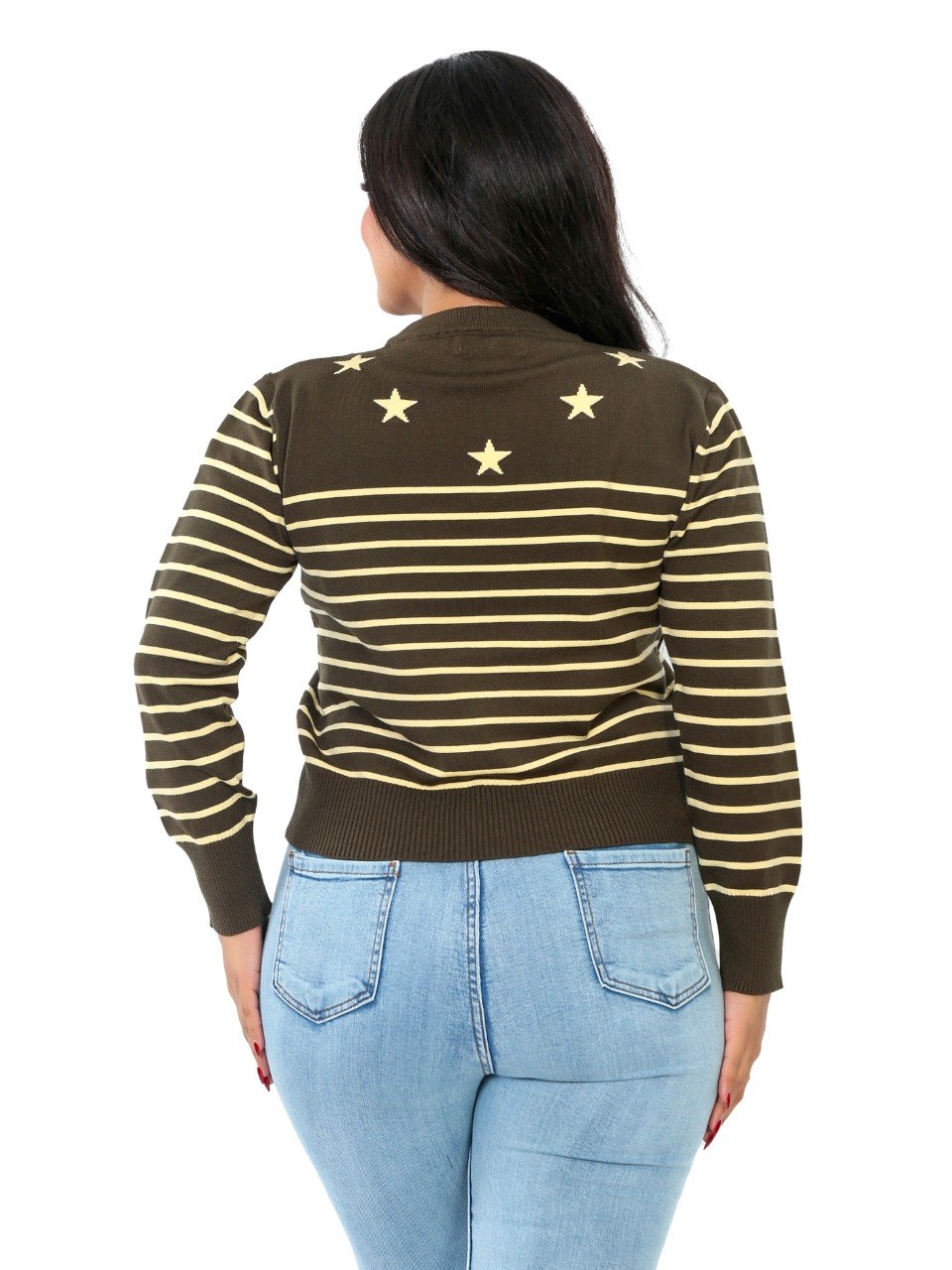 Star Detail Stripe Knit Blouse - Olive